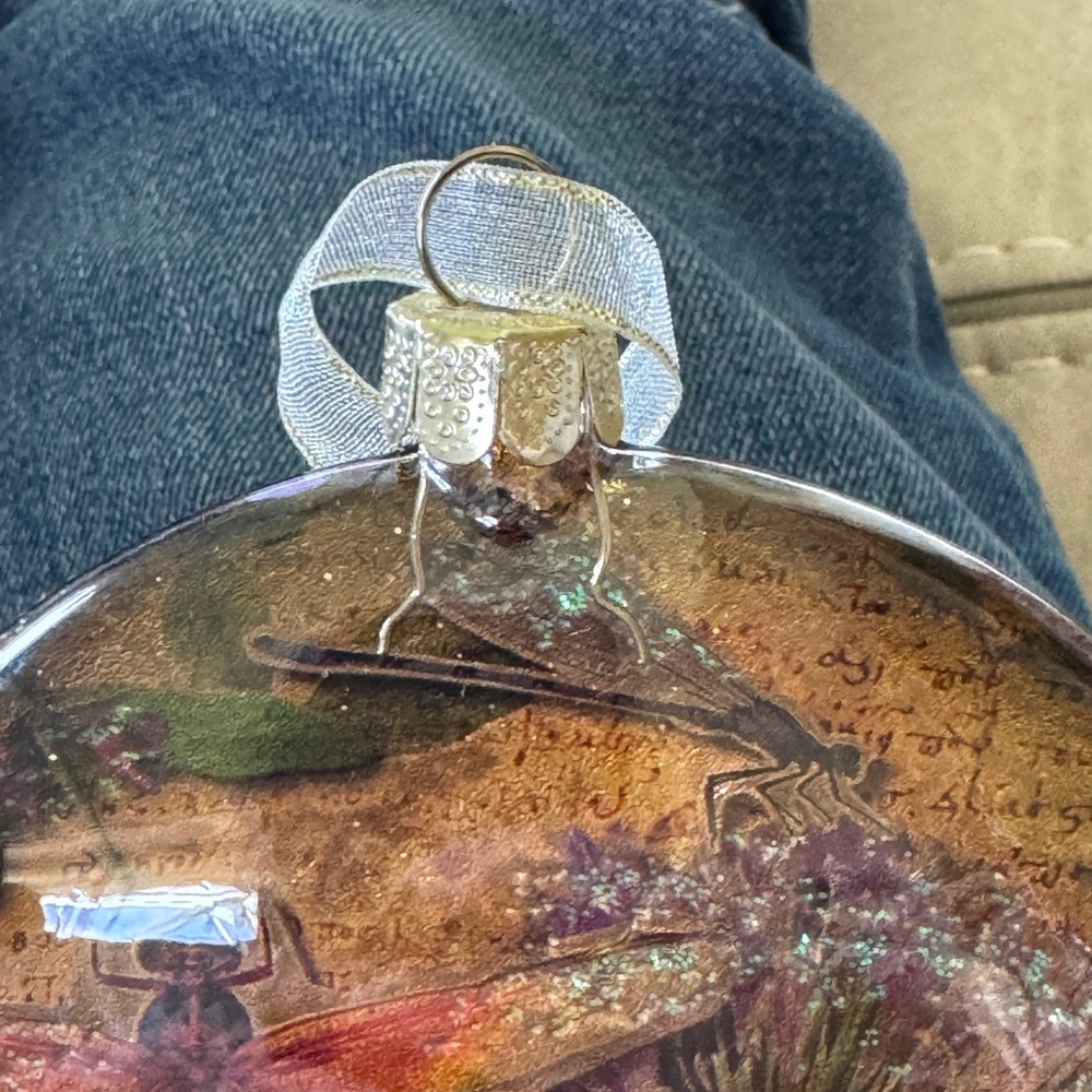 Vintage Colorful Dragonfly Round Glitter Glass Ornament EUC Holiday Christmas - Picture 4 of 6